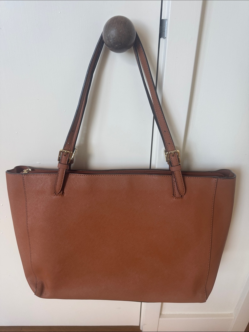 Tory Burch Saddle Brown Leather Tote with Adjustable Straps - Picture 2 of 5